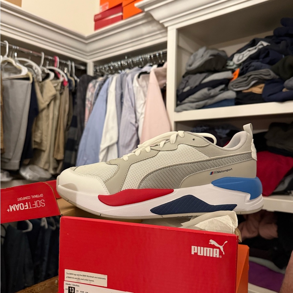 Puma White Sneakers with Red and Blue Accents